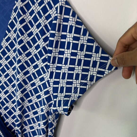 Brooks Brothers Women's Blue White Knee Length Faux Wrap Midi Dress Size Medium - Picture 5 of 11